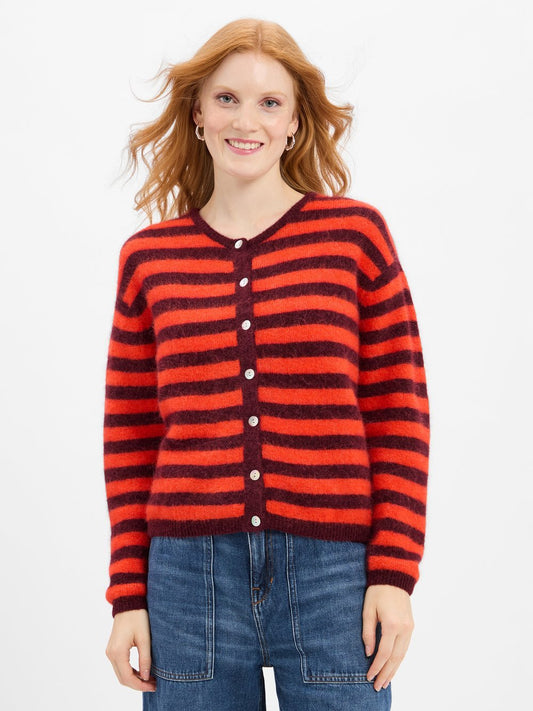 american vintage Strickjacke mit Alpaka- und Leinen-Anteil Damen Wolle gestreift