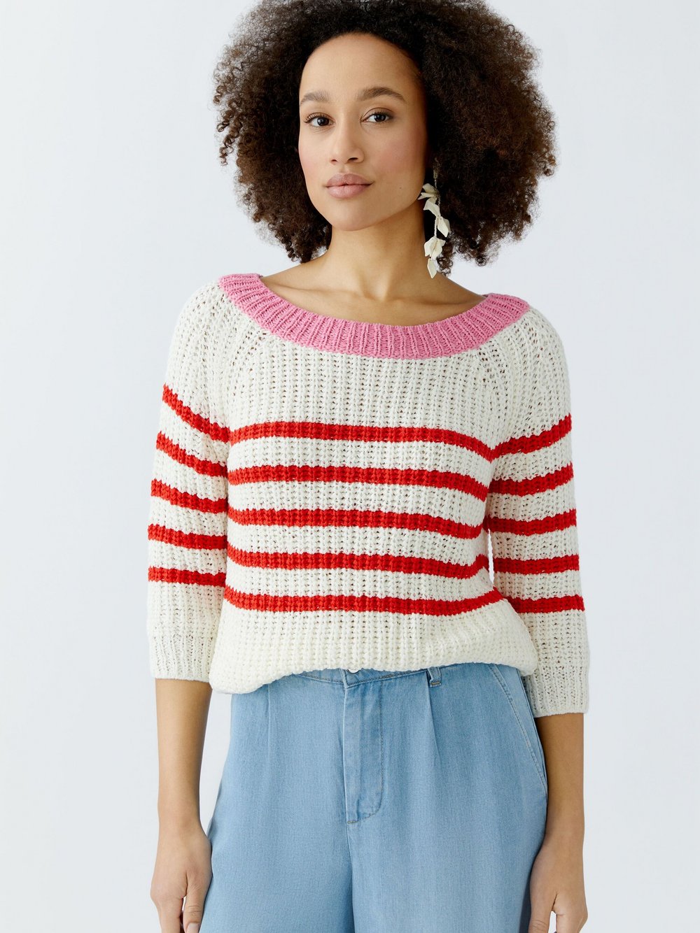 Oui Pullover Damen Polyamid gestreift