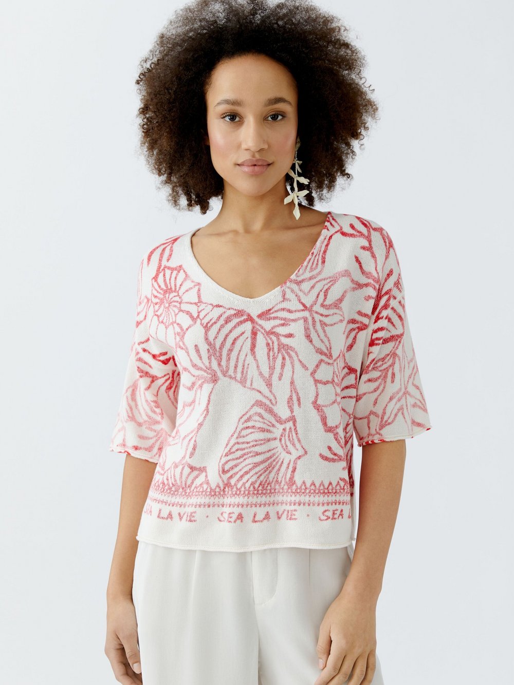 Oui Pullover Damen Baumwolle gemustert