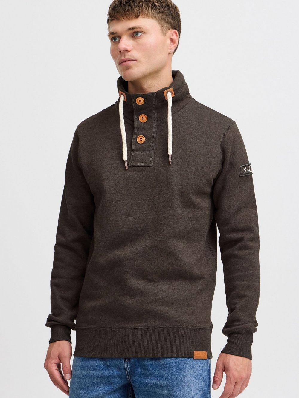 Solid Stehkragenpullover Herren Baumwolle