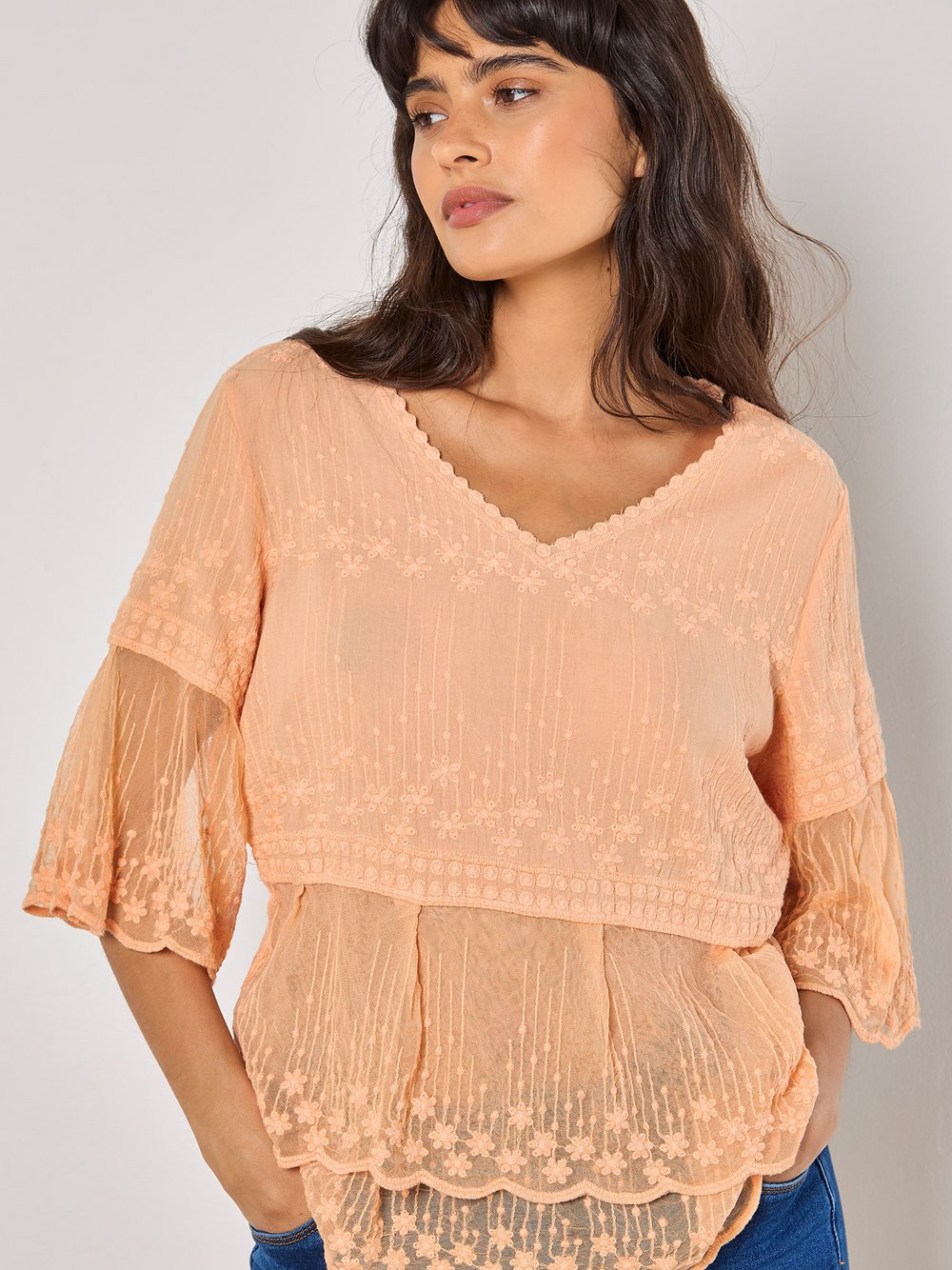 Apricot Bluse Damen Baumwolle gemustert
