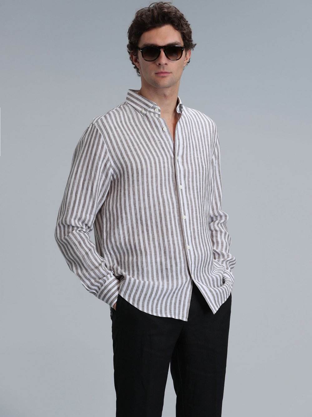 Lufian Shirt NEW Herren Leinen gestreift