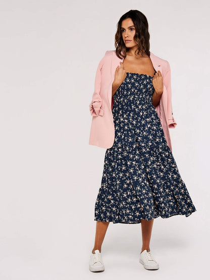 Apricot Midikleid Damen Viskose gemustert