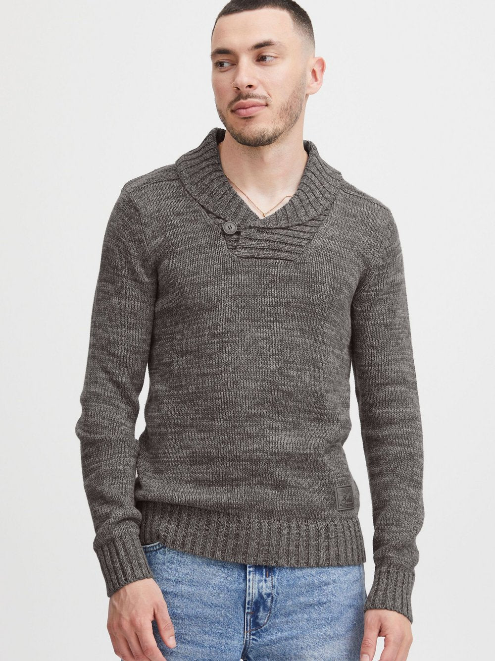 Solid Schalkragenpullover Herren Baumwolle gemustert