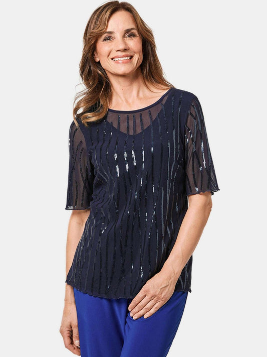Goldner Mesh-Shirt Damen Polyamid