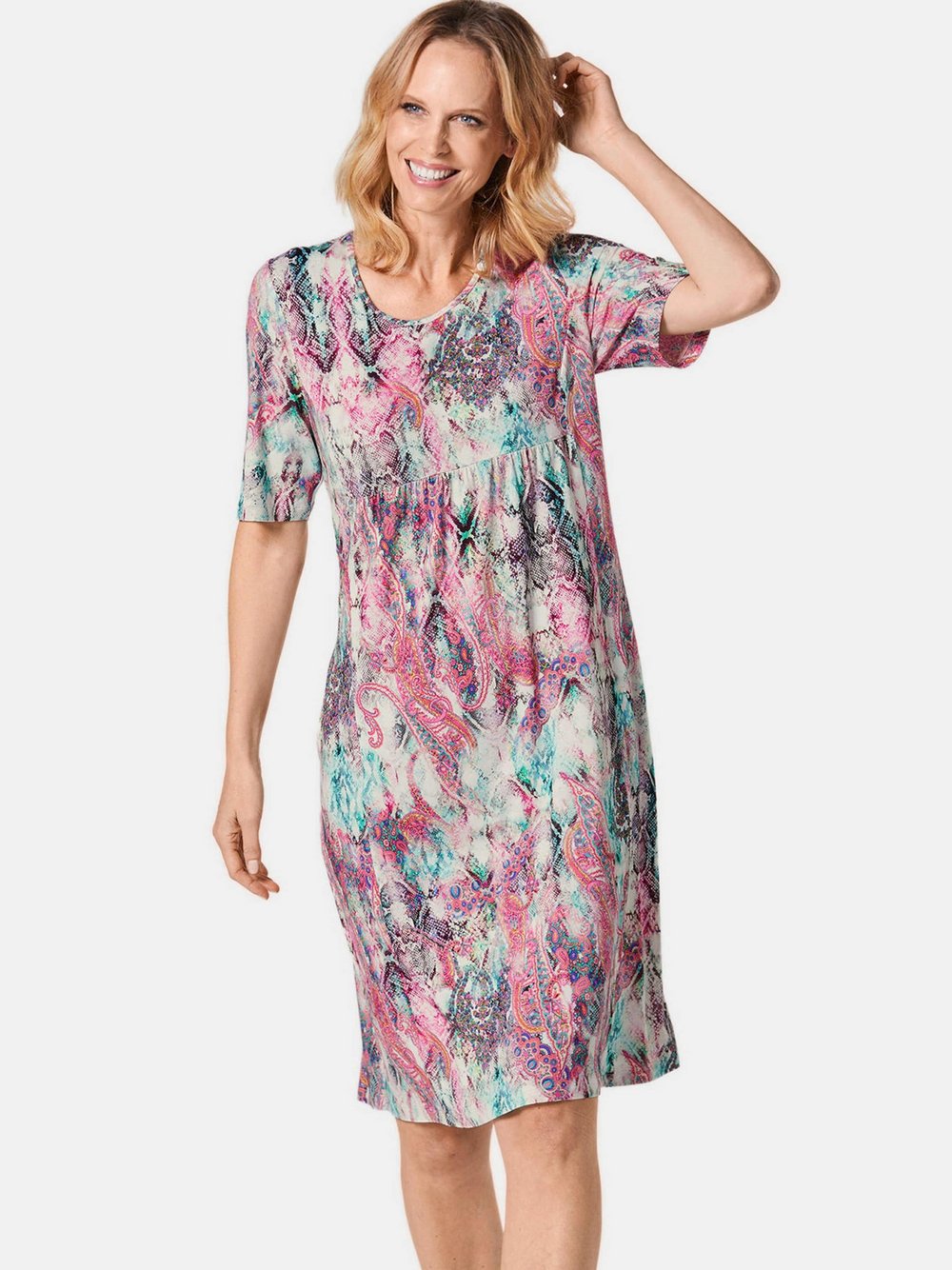 Goldner Druckkleid Damen Viskose gemustert
