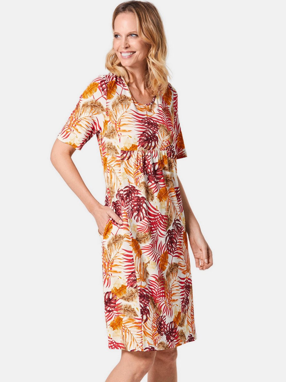 Goldner Druckkleid Damen Viskose gemustert
