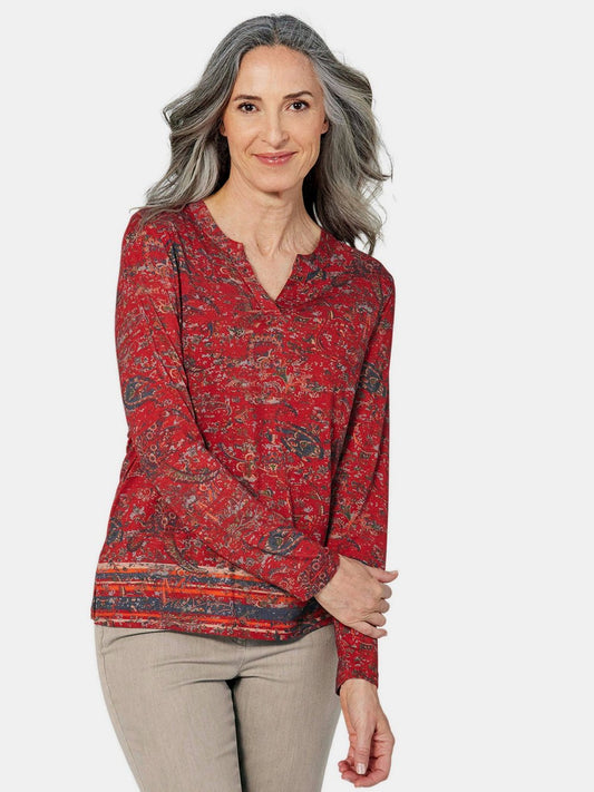 Goldner Langarmshirt Damen Viskose gemustert