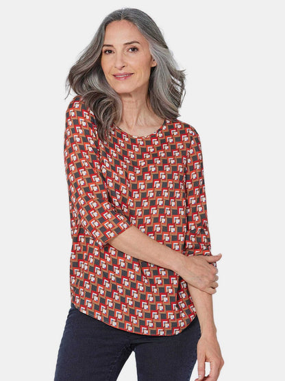 Goldner Bluse Damen Viskose gemustert