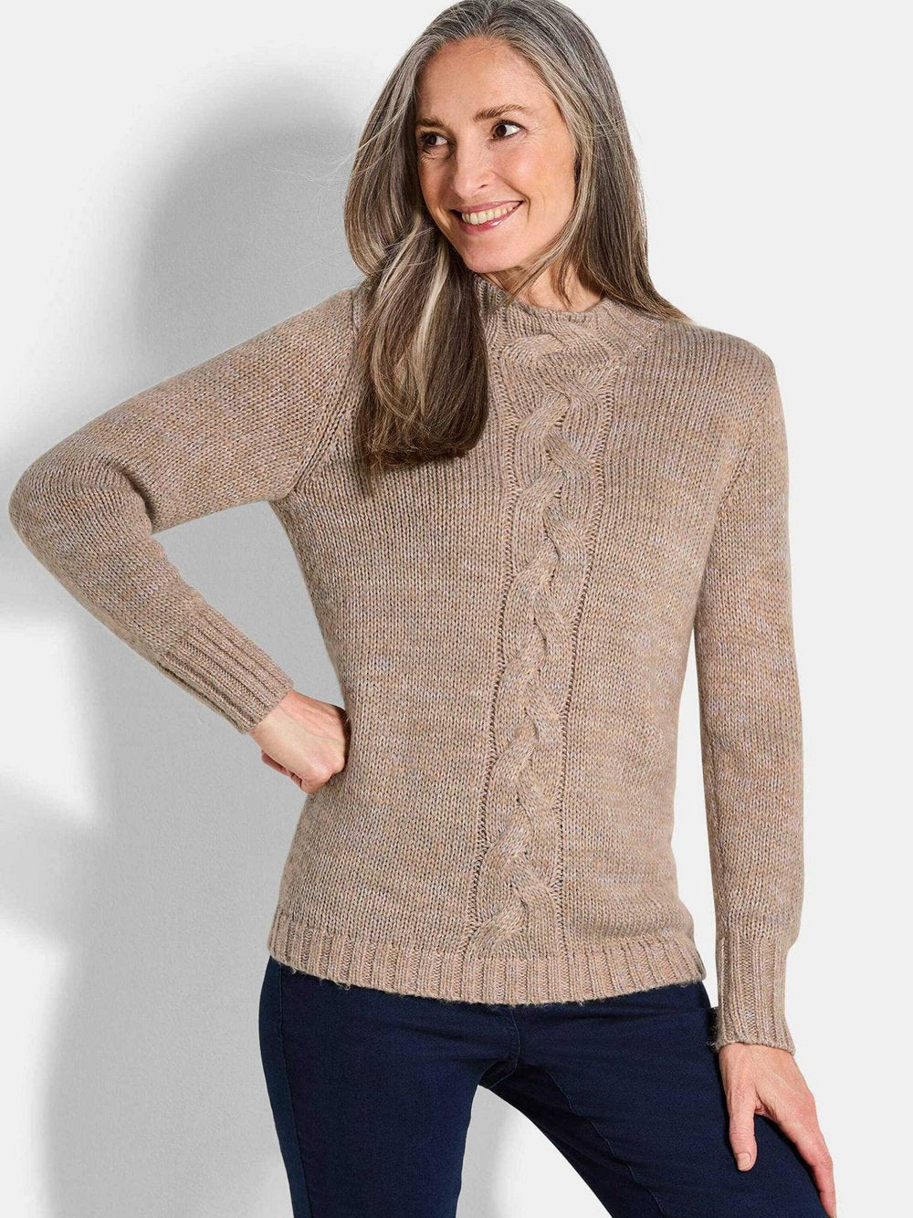 Goldner Strickpullover Damen strukturiert