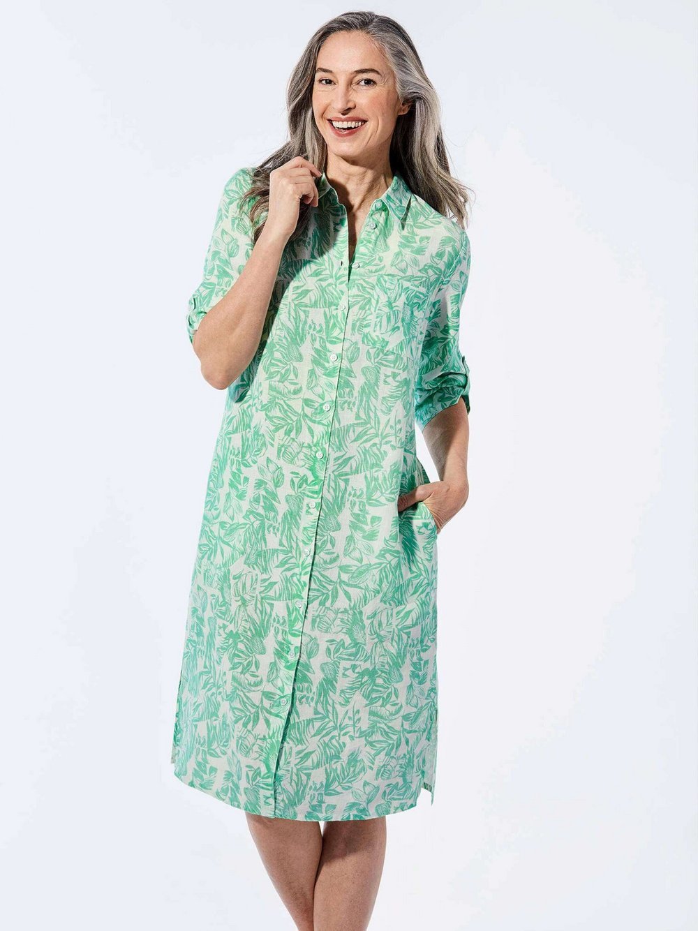 Goldner Kleid Damen Leinen gemustert