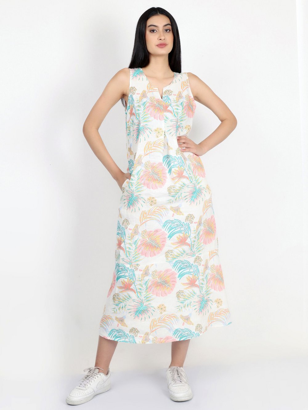 Vicci Germany Maxikleid Damen Leinen bedruckt