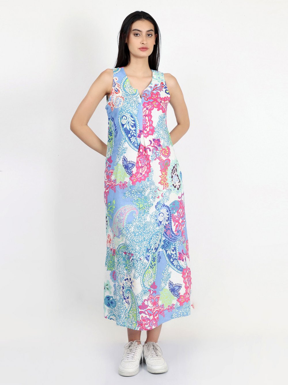 Vicci Germany Maxikleid Damen Leinen gemustert