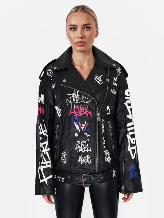 Trueprodigy Lederjacke Damen bedruckt