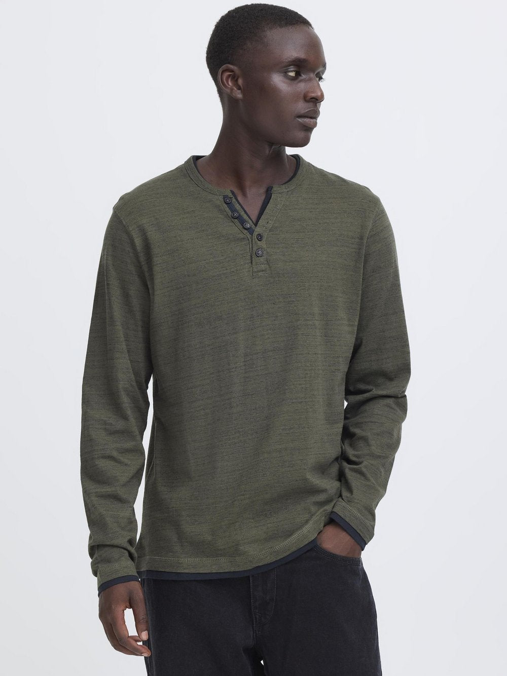 BLEND Langarmshirt Herren Baumwolle meliert