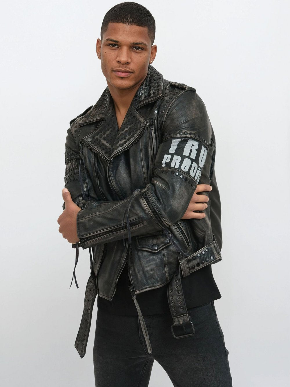 Trueprodigy Lederjacke Herren strukturiert