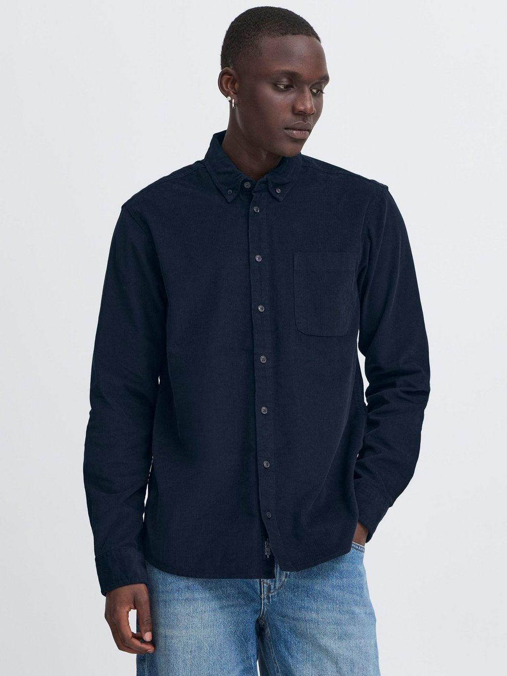 BLEND Langarmhemd Herren Regular Fit Baumwolle strukturiert