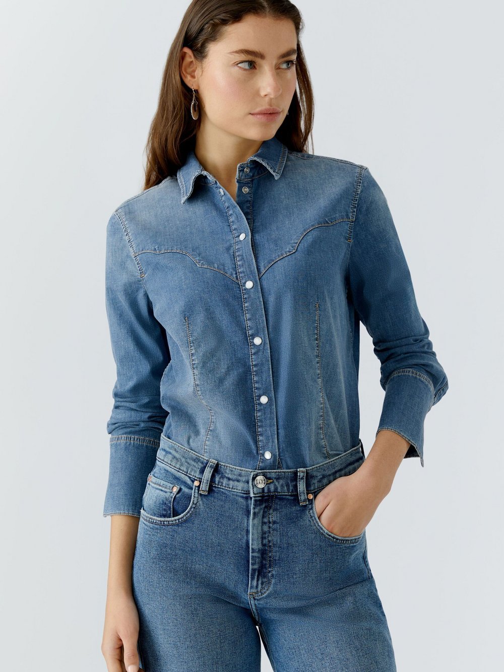 Oui Jeanshemd Damen Baumwolle