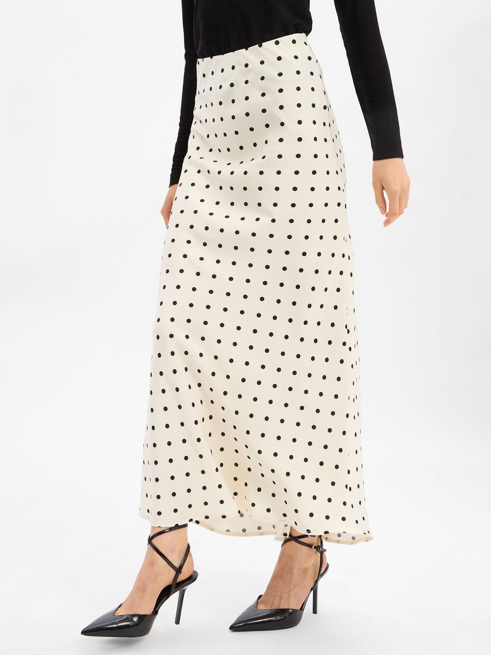 Neo Noir Satin-Maxirock Damen gepunktet