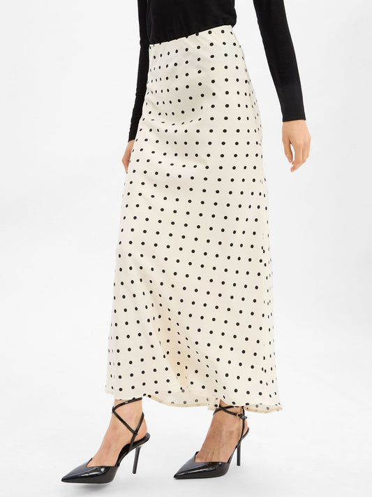 Neo Noir Satin-Maxirock Damen gepunktet