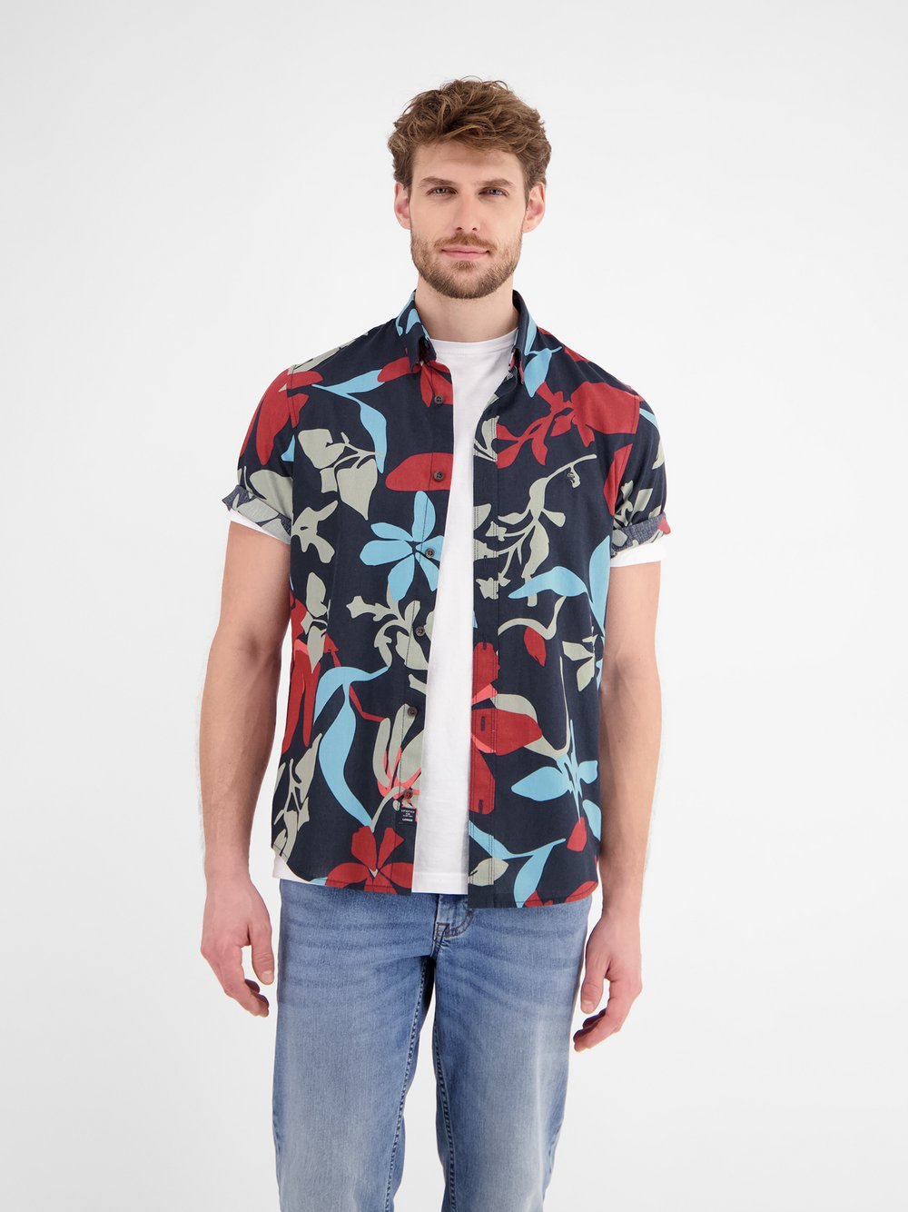 LERROS Kurzarmhemd Herren Regular Fit Baumwolle gemustert