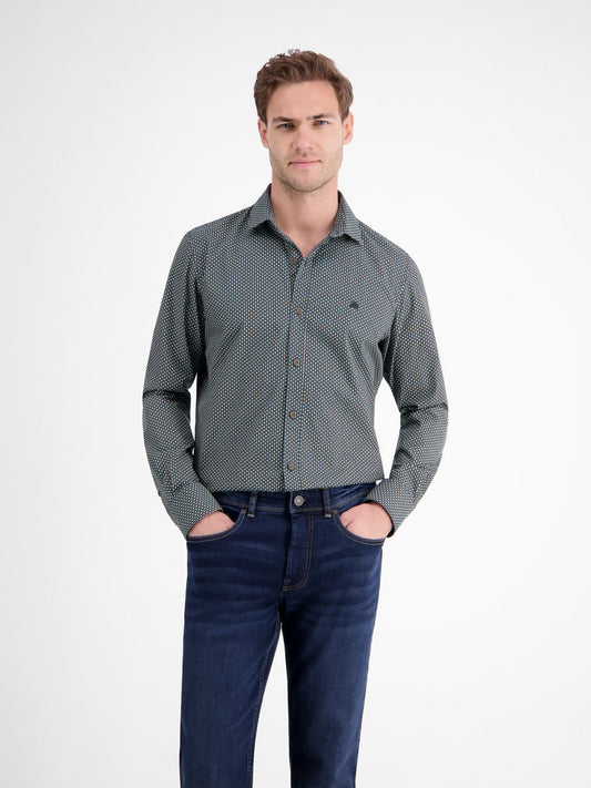 LERROS Langarmhemd Herren Regular Fit Baumwolle gemustert