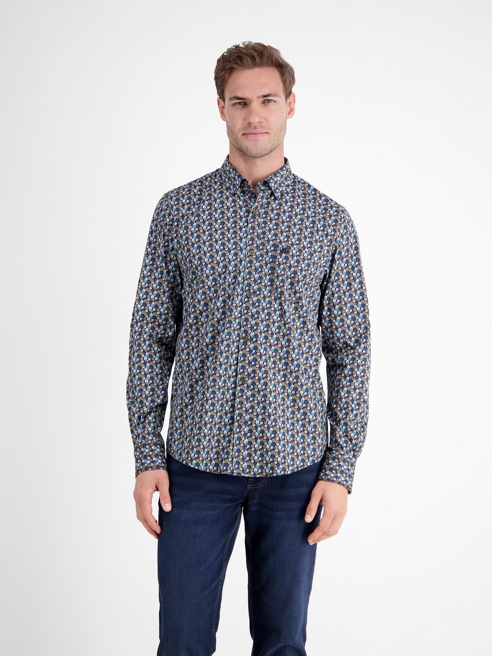 LERROS Langarmhemd Herren Regular Fit Baumwolle gemustert