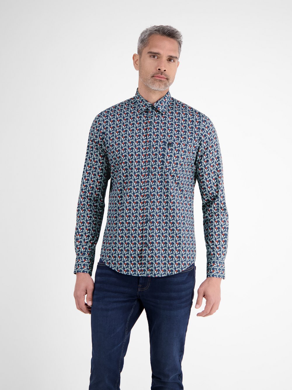 LERROS Langarmhemd Herren Regular Fit Baumwolle gemustert