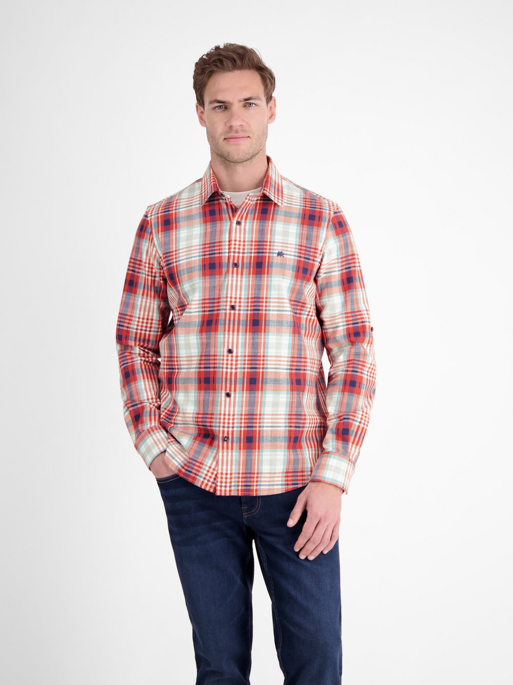 LERROS Langarmhemd Herren Regular Fit Baumwolle kariert