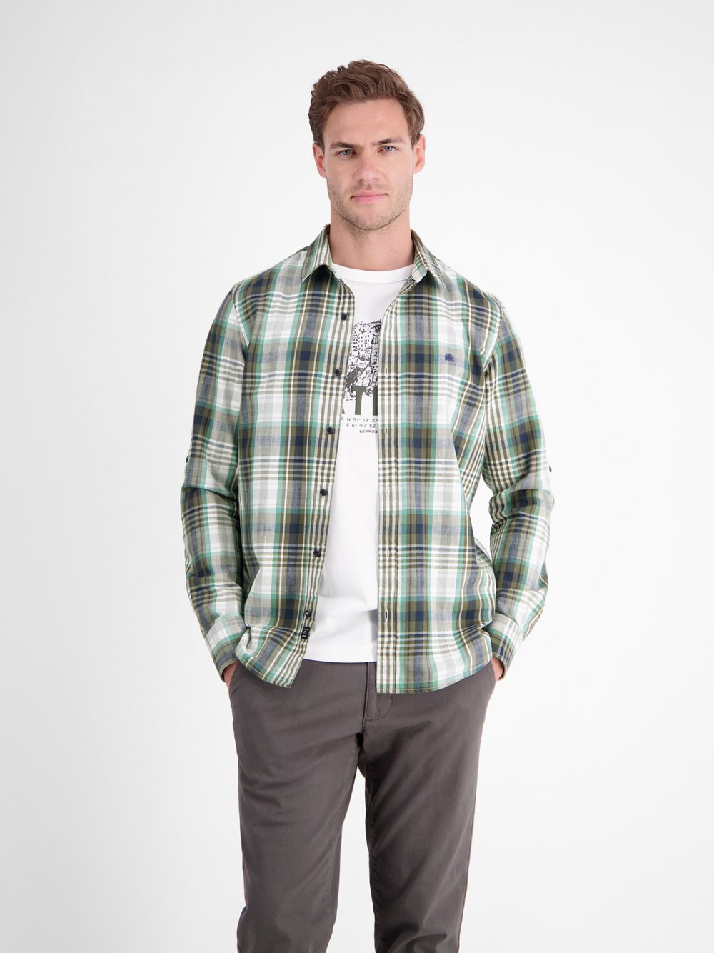 LERROS Langarmhemd Herren Regular Fit Baumwolle kariert