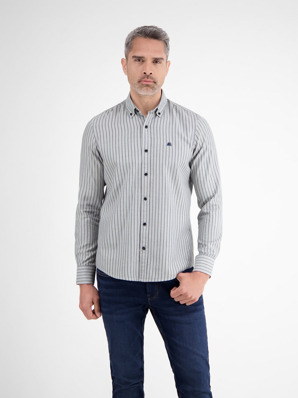 LERROS Langarmhemd Herren Regular Fit Baumwolle gestreift