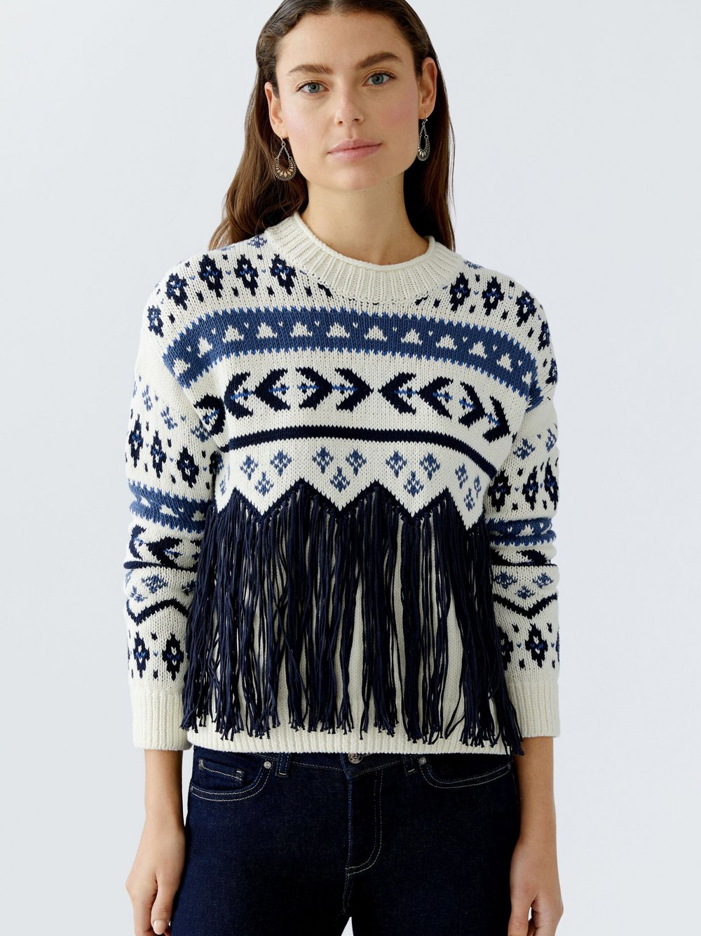 Oui Pullover Damen Baumwolle gemustert