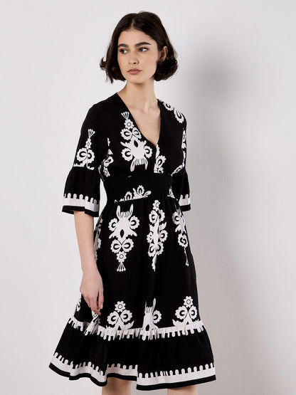 Apricot Midikleid Damen Viskose gemustert