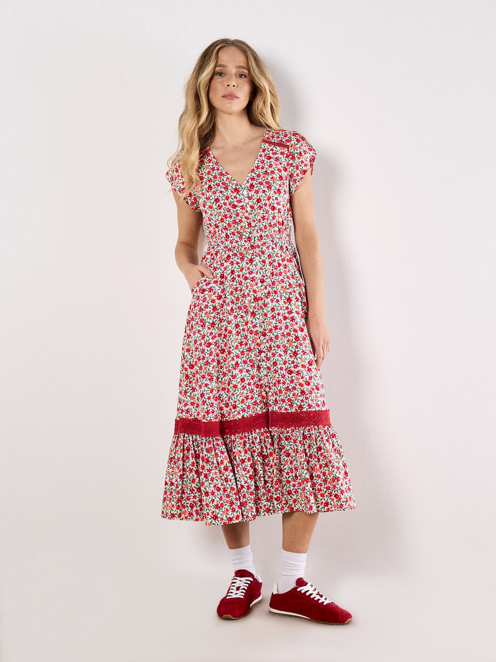 Apricot Midikleid Damen Viskose gemustert