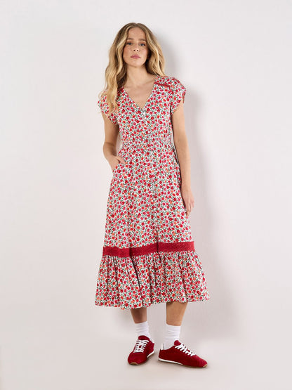 Apricot Midikleid Damen Viskose gemustert