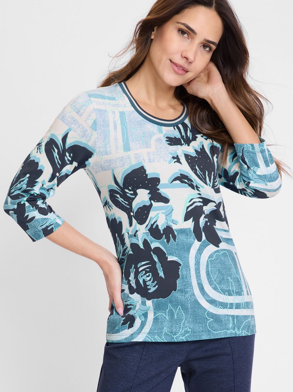 Olsen Shirt Damen Baumwolle gemustert