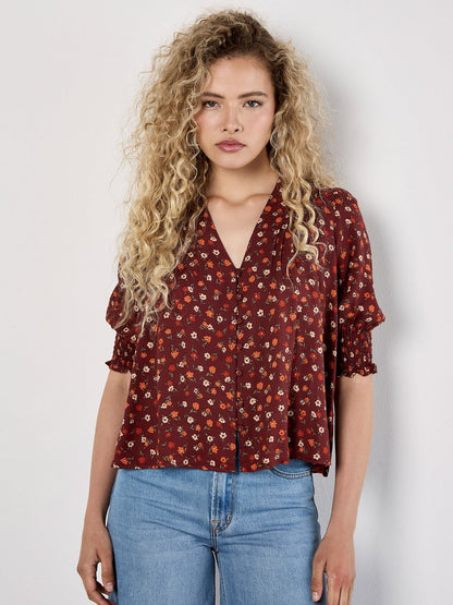 Apricot Bluse Damen Viskose gemustert