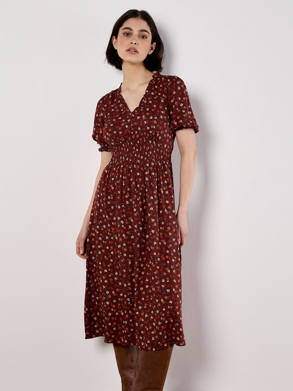 Apricot Midikleid Damen Viskose gemustert