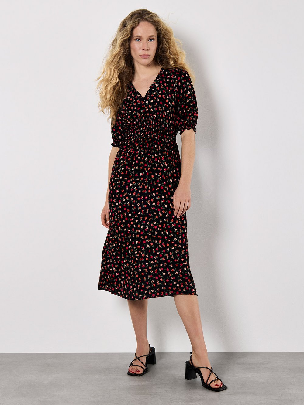 Apricot Midikleid Damen Viskose gemustert
