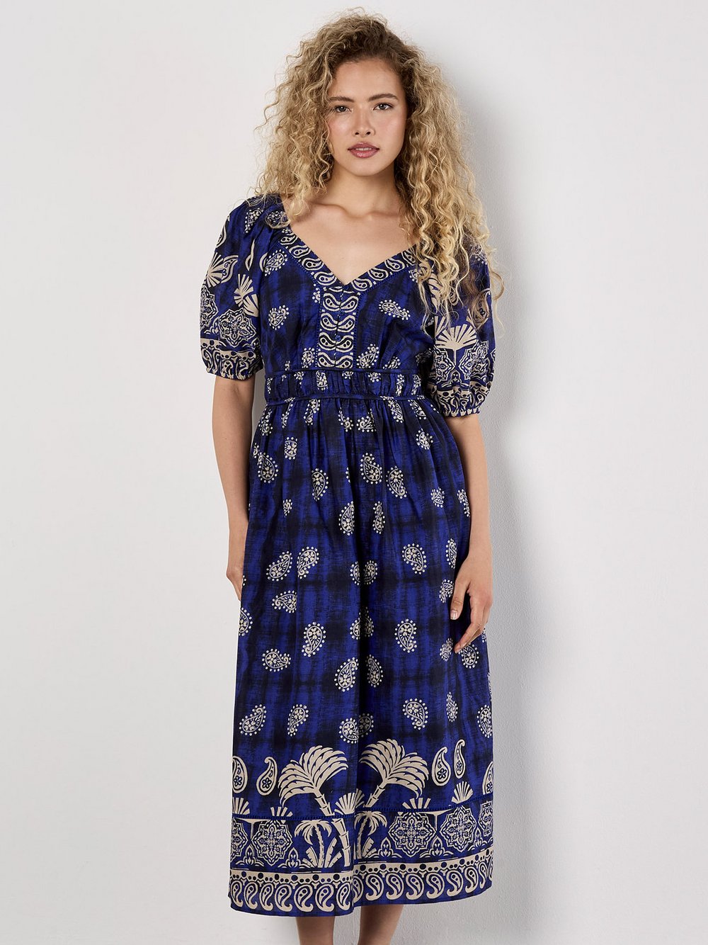 Apricot Midikleid Damen Baumwolle gemustert