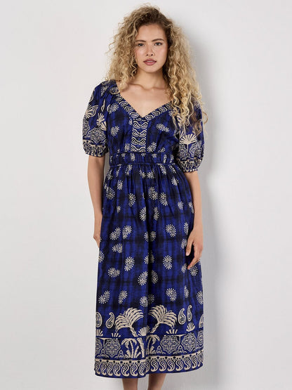 Apricot Midikleid Damen Baumwolle gemustert