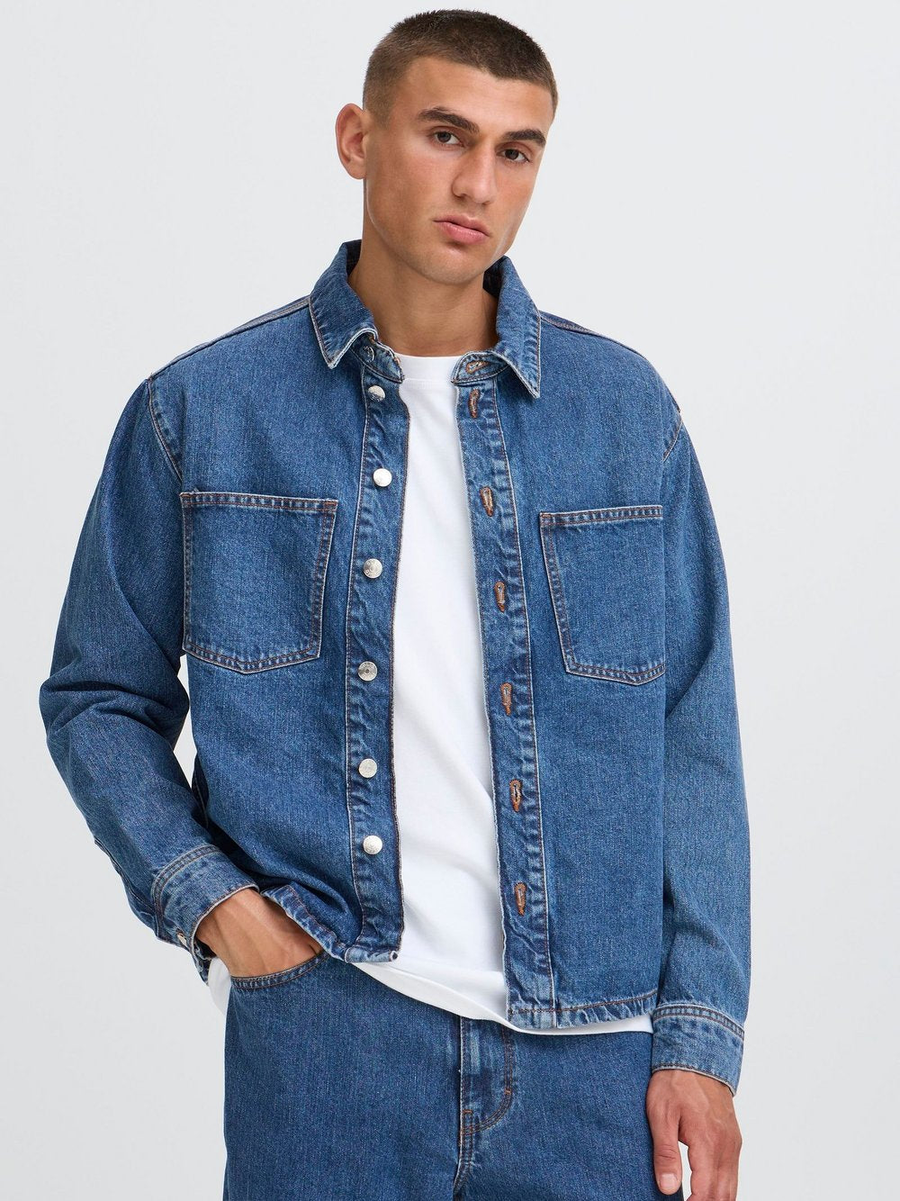 Solid Jeansjacke Herren Baumwolle