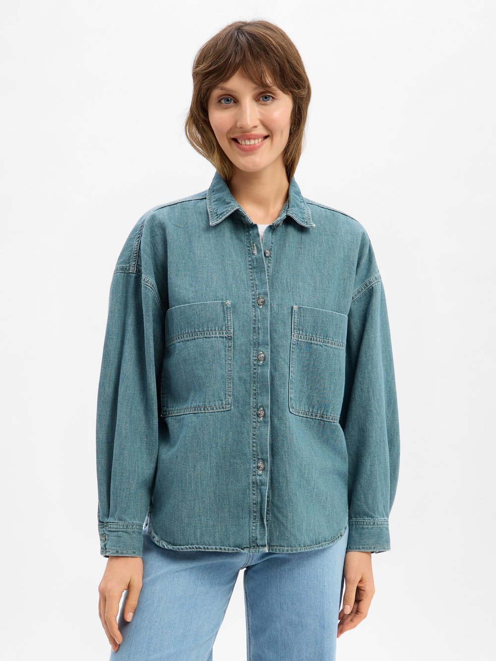 american vintage Jeansbluse Damen Baumwolle