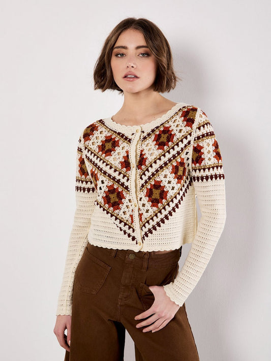 Apricot Strickjacke Damen gemustert