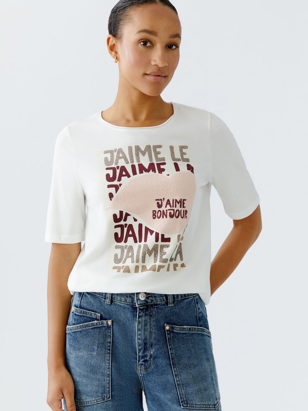 Oui T-Shirt Damen Baumwolle bedruckt