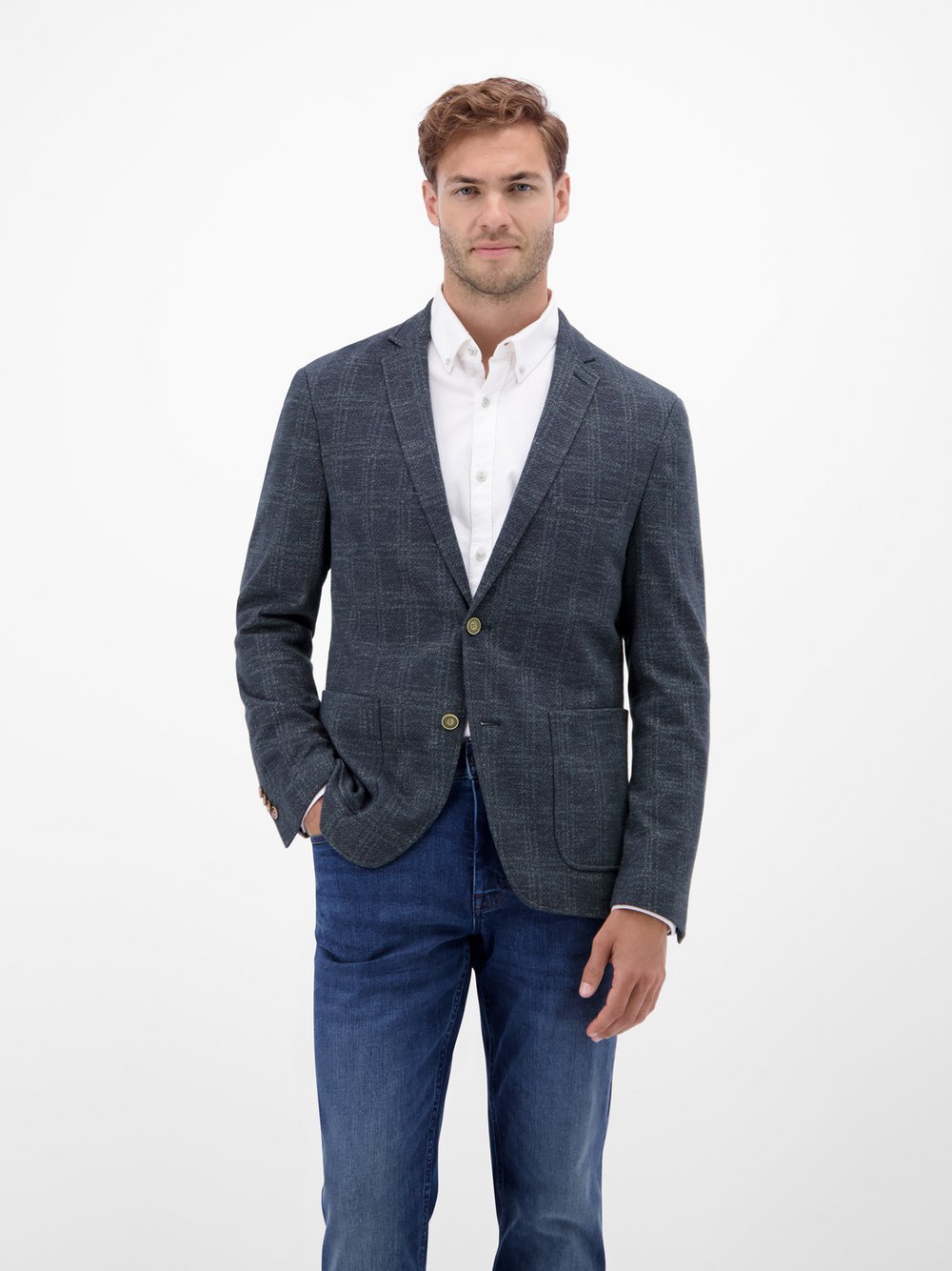 LERROS Jerseysakko Herren Regular Fit Baumwolle kariert