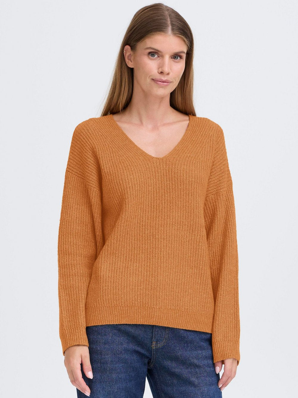 OXMO V-Ausschnitt-Pullover Damen Baumwolle gestreift