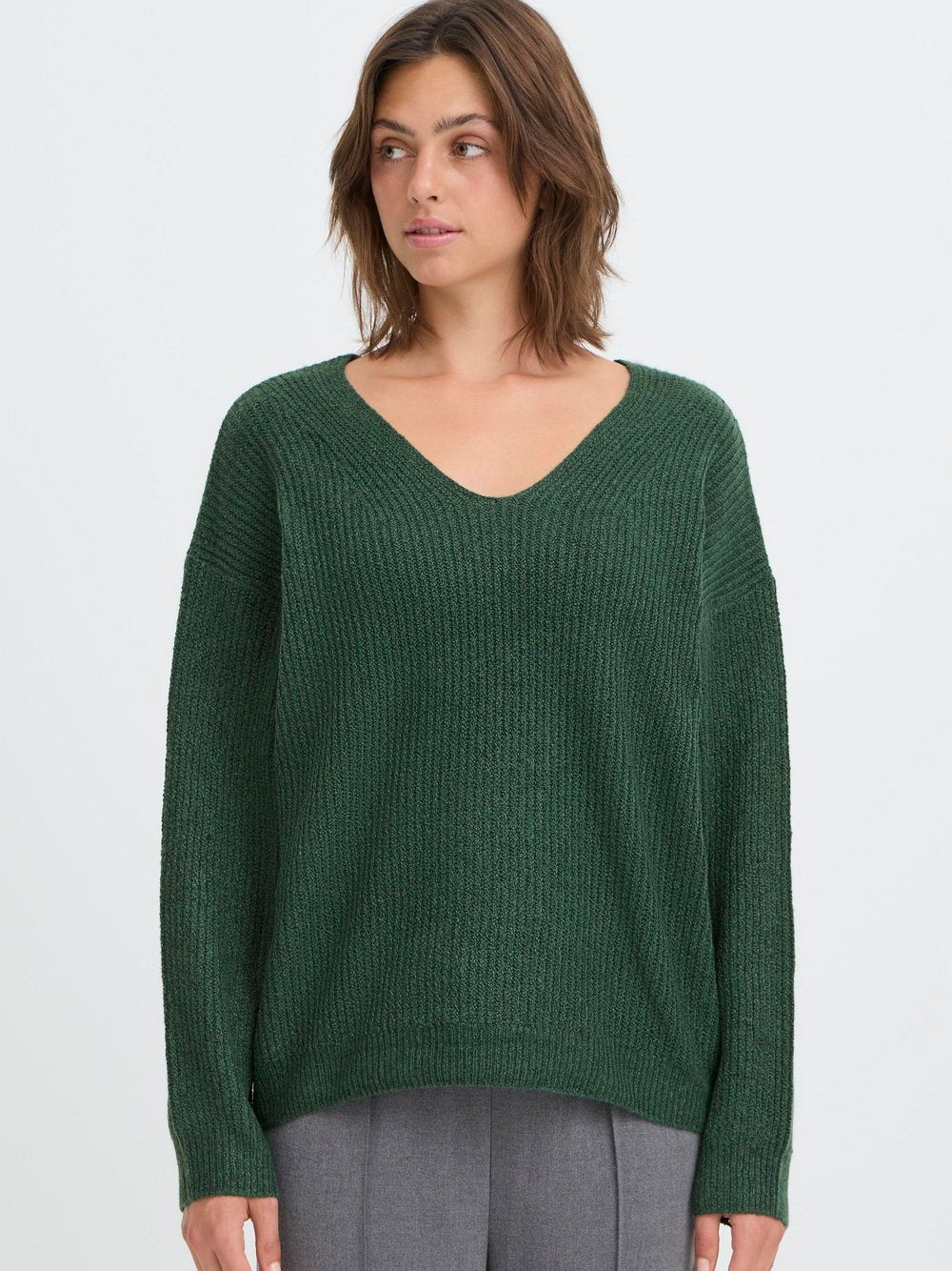 OXMO V-Ausschnitt-Pullover Damen Baumwolle gestreift
