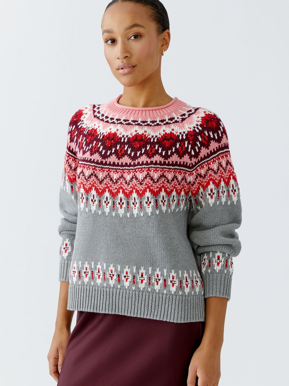 Oui Pullover Damen Baumwolle gemustert