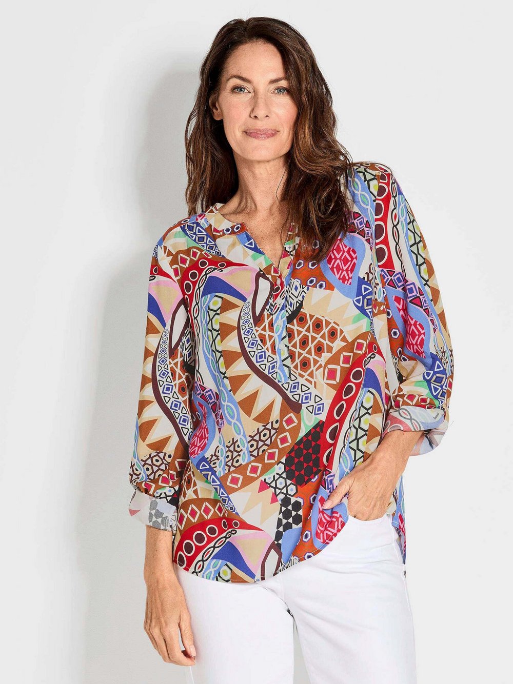 Goldner Blusenshirt Damen Viskose gemustert